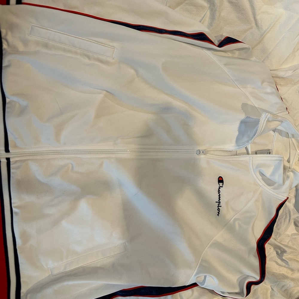 Champion Women’s Used Us 2xl White Jacket with Red and Blue Accents